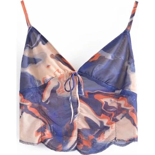 Za Women Fashion Sexy Mesh Perspective Halter Vintage Backless Female Shirts Necked Vest Chic Tops Xitimeao