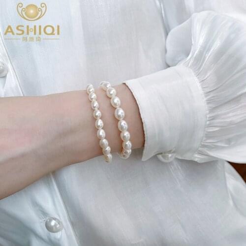 ASHIQI Natural Freshwater Pearl Bracelet 925 Sterling Silver Jewelry for Women 2021 New