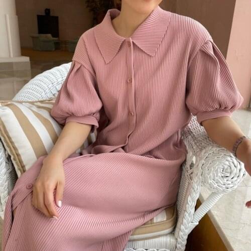 Summer Long Shirt Dress Korean Style Short Sleeve One Piece Dress for Women Loose Single Breasted Harajuku Kawaii Cute Dresses