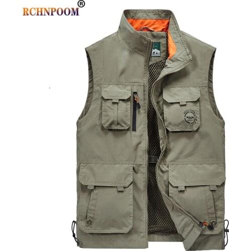 Outdoor Men Work Anti-Theft Casual Breathable Multiple Bags Mesh Vest Men Fishing Sleeveless Large Size Inner Pocket Jacket Men