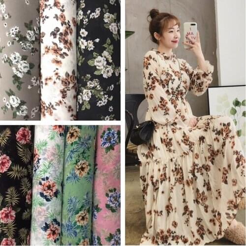 1 Elasticity Wrinkle Thin Soft Blowing Sense Good Dress Clothing Fabric Top Grade Floral Printed Cloth/1m