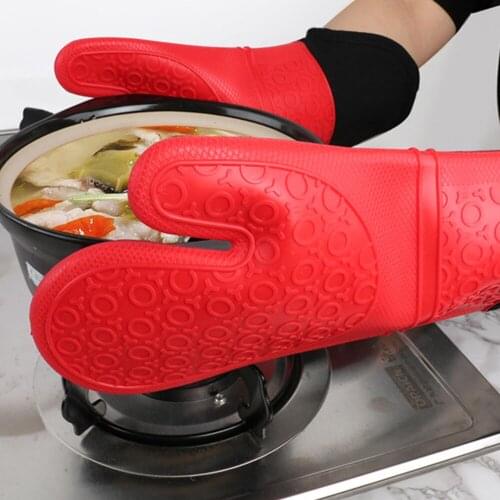 1pc Oven Mitts Silicone Food Grade Heat-Resistant Oven Gloves Kitchen Baking Ovenwanten BBQ Gloves Microwave Mitten Pot Holder