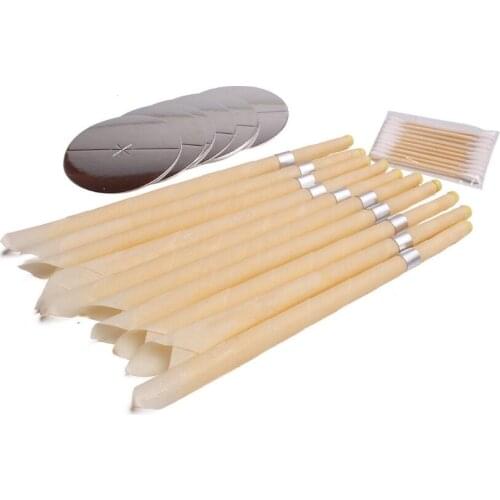 10Pcs/box Ear Candle Horn Type Beeswax Earplugs Ear Wax Tape Plug with Tray Cotton Swab Ear Candle