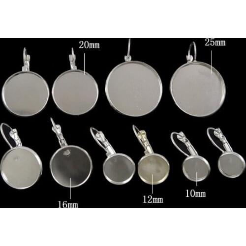 100Pcs Silver Color Drop Earrings Base Cabochon Settings Tray Base Bezel For 16mm 18mm 27mm Cabochon Cameo DIY Jewelry Findings