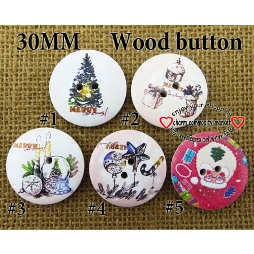20pcs 30MM 5pattern Christmas Sewing Button Painting Wooden Buttons For Clothes Accessory MCB-103