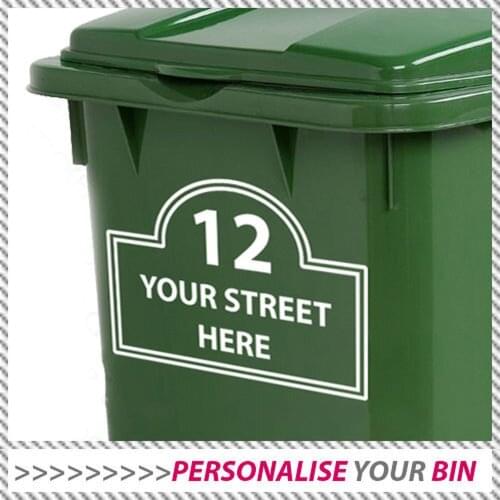 3 X LARGE WHEELIE BIN CUSTOMIZED STICKER House Number & Street Name Address Decal