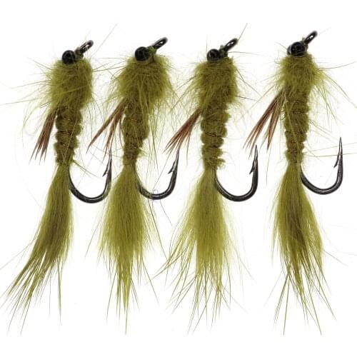 4PCS #10 Olive Living Dragon Fly Nymph Streamer for Trout Fly Fishing Tackle Bait Lure