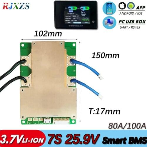 7S 80A/100A BMS New Lithium Ion Smart PCM With Android Bluetooth-compatible APP UART Correspondence Software (PC) Monitor