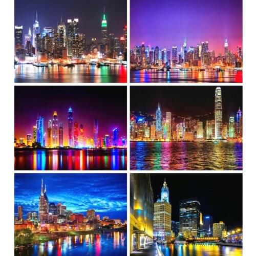 AZQSD Diamond Painting City Night Cross Stitch Diamond Embroidery Landscape Picture Of Rhinestones Handmade Home Decor Gift