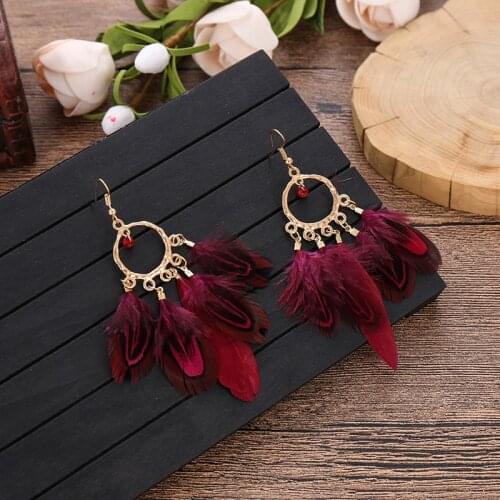 Bohemian Brown Feather Tassel Earrings for Women Ohrringe Summer Boho Indian Jewelry Kolczyki Vintage Statement Earrings
