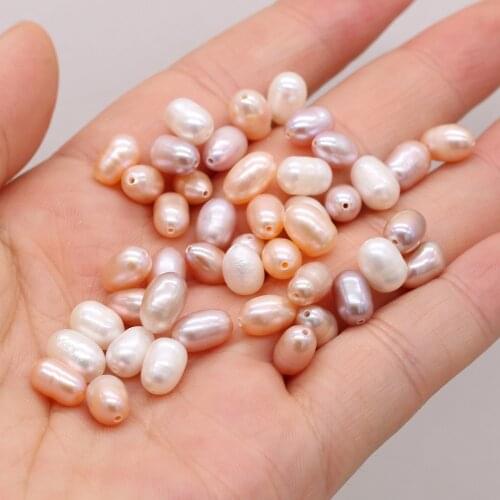 Natural Freshwater Pearl Beads Through Hole Rice Shape Punch Beads For DIY Making Bracelet Necklace Earrings Jewelry Accessories