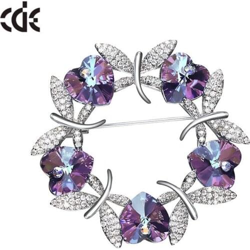 CDE Fashion Purple Heart Crystal Brooches for Women Dragonfly Brooch Jewelry Luxury Winter Clothes Accessories