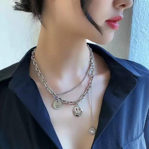 Fashion New Smile Face Antique Chains Necklaces for Women Men Street Hip Hop Couple Necklace Ins Steampunk Twisted Rock Jewelry