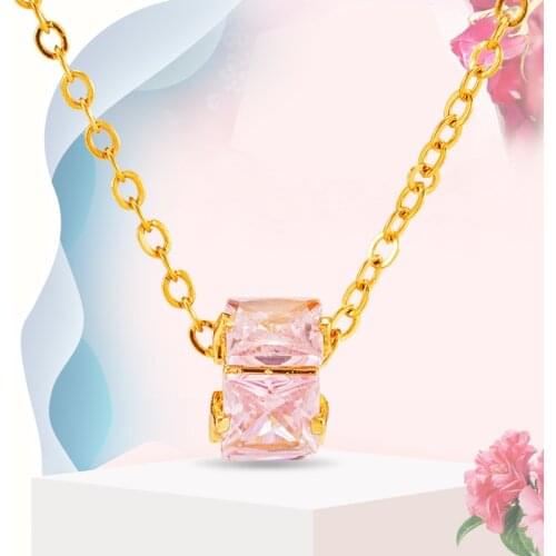 New Fashion 2020 Square Zirconia Crystal Bring good luck beads Pendant Necklaces for Women Metal 24K gold Chain Necklace Jewelry