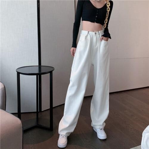 High Waist Black White Jeans for Women Fashion Wide Leg Denim Streetwear Vintage Mom Jeans Harajuku Boyfriend Straight Pants