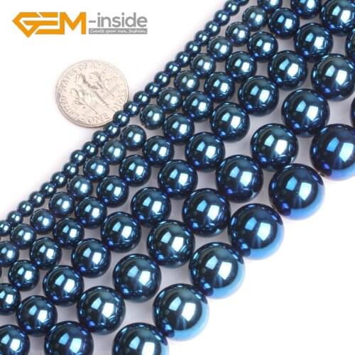 Blue Metallic Coated Faceted Smooth Round Hematite Magnetic Loose Beads For Jewelry Making Strand 15 Inches Wholsale New Fashion