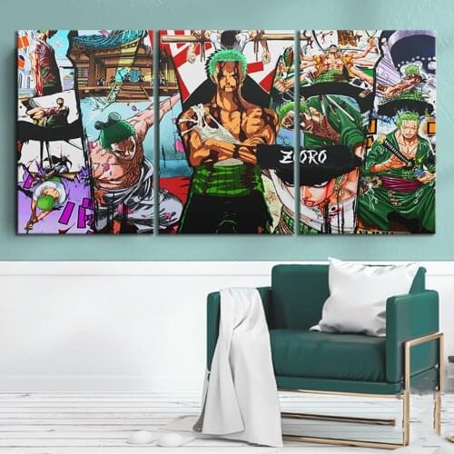 Canvas HD Prints Pictures Wall Art RORONOA ZORO ONE PIECE Anime Painting 3 Pcs Home Decor Modular Poster Living Room Framework