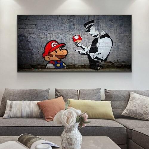 Graffiti Mario Art Painting Oil Painting Canvas Painting Poster and Prints Wall Art Pictures For Living Room Home Decor