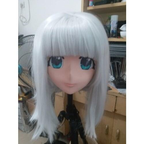 KM9196)Custom made full head Anna Cosplay Kigurumi Mask With yellow wig and blue eyes