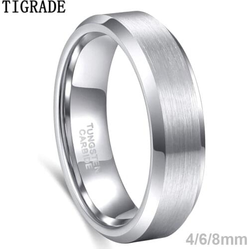 Tigrade 4/6/8mm Unisex Ring Silver Color Brushed Tungsten Carbide Rings For Women Couple Wedding Band Men Anels Dropshipping