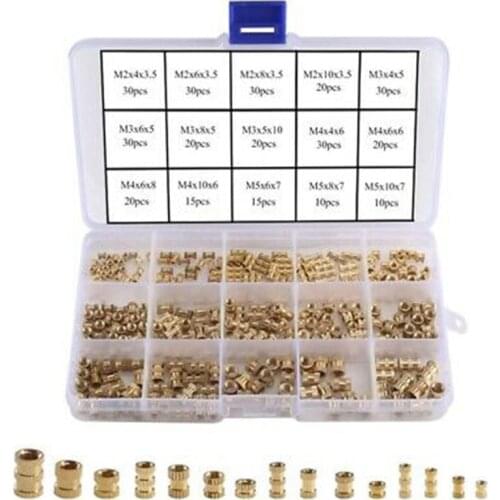 330pcs M2/M3/M4/M5 Brass Knurled Nuts Gold Part Plastic Storage Box Threaded Insert Fastener Screws Nut Assortment Kit Tool