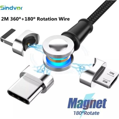 Magnetic USB Cable For iPhone Charger 360 Degree Rotate USB Type C Cable For Xiaomi Samsung LG Magnet Charge Micro USB Cable