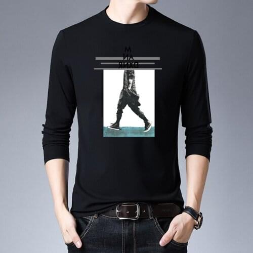 Mens Long Sleeve T Shirts Print Letter O-neck Tee Male Tops Tee M AN DXNR Walking Man Cartoon