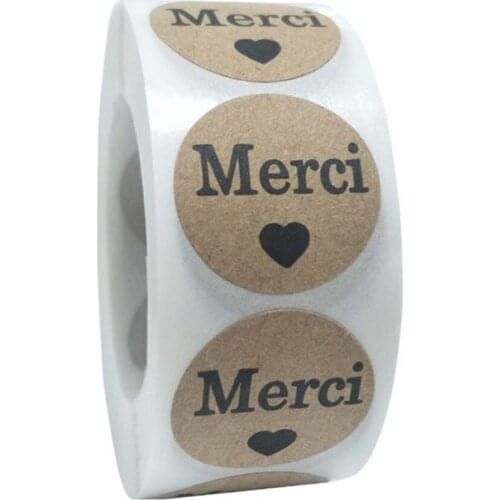 100-500pcs Kraft Merci Stickers French Thank You Stickers gift Package Envelope Seal label Stationery Stickers