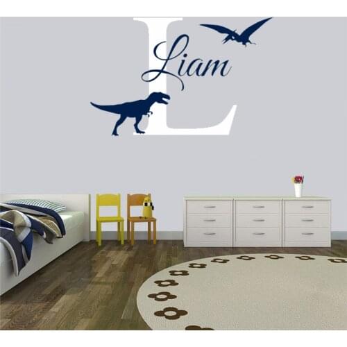 Dinosaur Personalized Name Wall Stickers Custom Name Boys Dinosaur Bedroom Kids Bedroom Decor initial Animals Wall Decals W-147