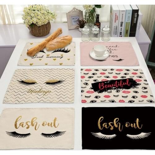 Eyelashes Printed Non-slip insulation Placemat coaster for table dinner Table Mats cotton linen Pads Home Decor 42*32cm 0035