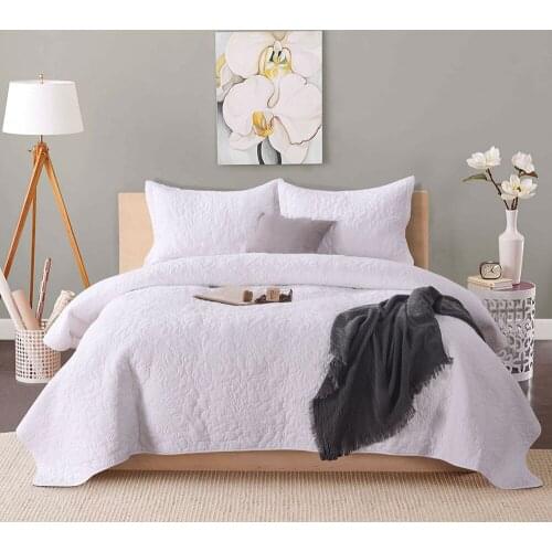 CHAUSUB White Bedspread Quilt Set 3pcs Coverlet 100% Cotton Embroidered Quilted Bed Cover Pillowcase King Queen Size Blanket
