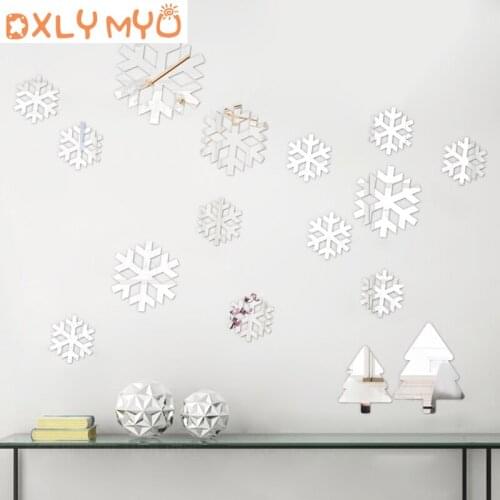 Christmas snowflake sticker 3d acrylic mirror wall stickers kids room decoration bedroom door living room wall decor wall decals