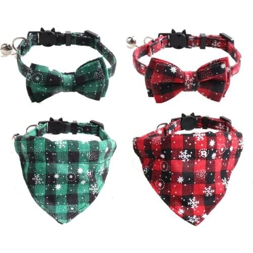 Christmas Cat Collar with Bell Adjustable Bowknot Kitten Necklace Breakaway Puppy Chihuahua Bibs Pets Rabbits Bandana Bowtie