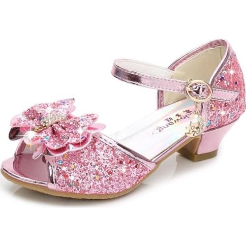 Princess Girls Party Shoes Children Sandals Colorful Sequins High Heels Shoes Girls Sandals Peep Toe Summer Kids Dance Shoes