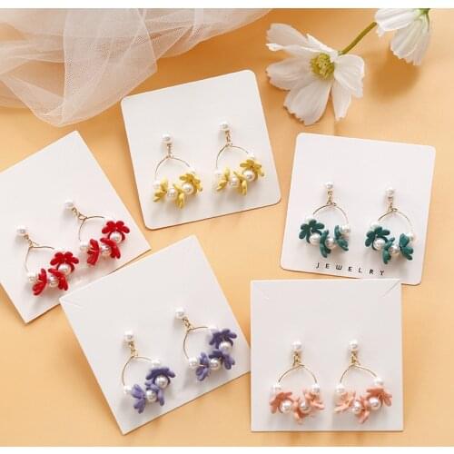 Minar Sweet Candy Color Flower Earrings for Women Girls Imitation Pearl Circle Floral Hanging Dangle Earrings Holiday Jewelry