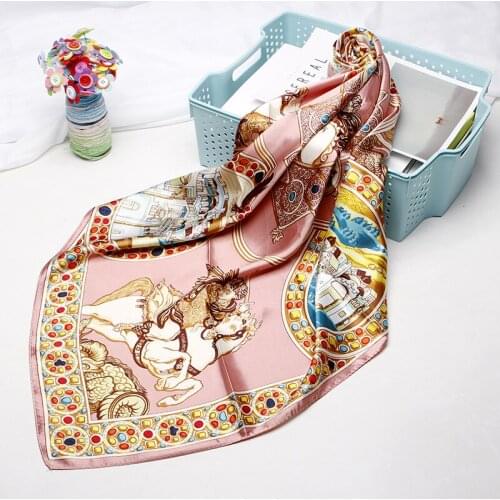 Printed Silk Scarf Womens 2019 New Imitation Silk Square Scarf European and American Professional Satin Scarf Silk Shawl Scarf