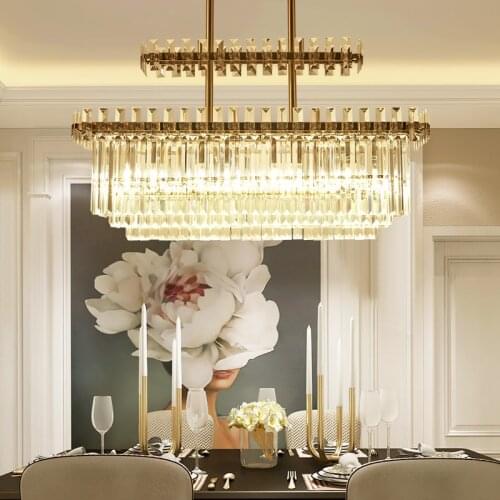Post-modern creative rectangular crystal chandelier high-end living room bedroom dining room model room light luxury lamps
