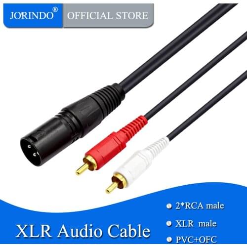 JORINDO 1.5M/4.92FT 3-pin XLR male extension extends to dual RCA male audio cable,Audio Splitter Y Cable for Mixer