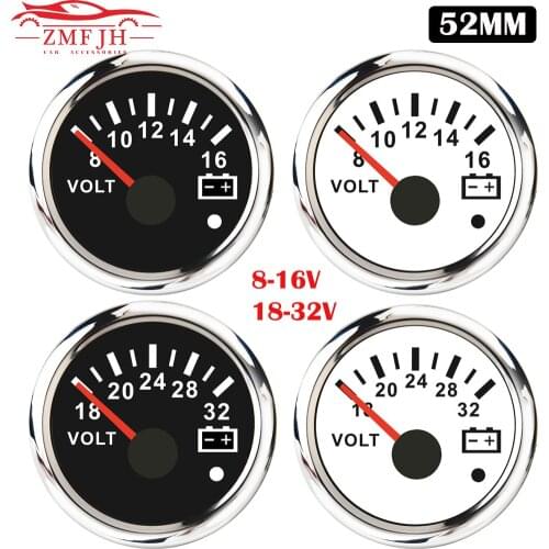 52 mm Marine Auto Voltmeter Gauge 8-16/16-32 Volts Voltage Gauges for Universal Car Caravan Marine Boat Red Backlight Volt Meter