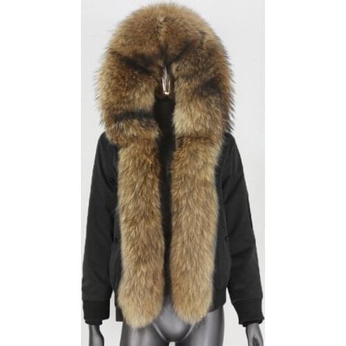 BLUENESSFAIR 2020 Waterproof Bomber Short Parka Winter Jacket Women Natural Raccoon Fur Collar Hood Thick Warm Real Fur Coat New
