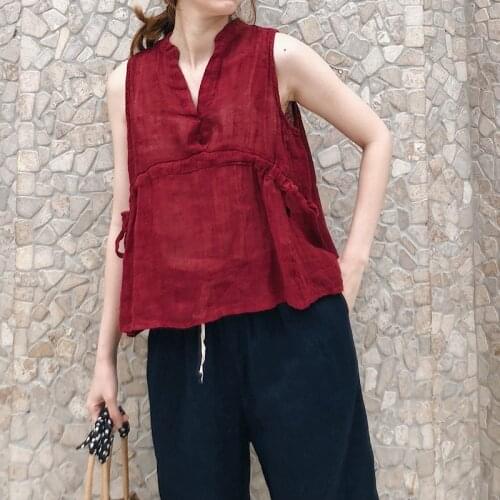 Summer new womens large cotton linen art loose V-neck thin bottomed Vest 2020 -04