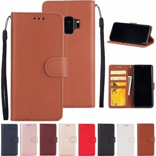 10pcs/lot free shipping Solid color Wallet PU leather +TPU Case For Samsung S9 S9 PLUS S8 S8 PLUSWith Photo Frame Card Slots