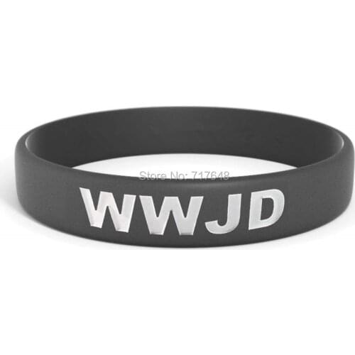 100pcs WWJD Black with White Debossed Lettering wristband silicone bracelets free shipping by epacket A