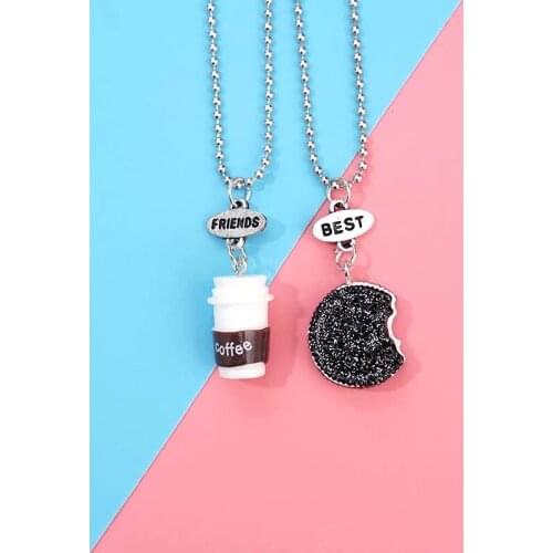 2PCs Cookie Milk Oreo Cookie Coffee Cup Necklace Cartoon Charm Pendant Women Men Best Friends Birthday Party Gifts Jewelry Hot