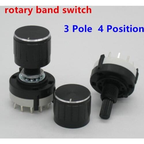 2pcs RS26 3 Pole Position 4 Selectable Band Rotary Channel Selector Switch Single Deck Rotary Switch Band Selector +2pcs knob
