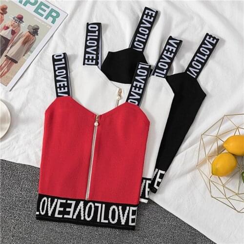 2021 Womens Cotton Underwear Tube Tops Sexy Letter Top Fashion Zipper Splicing Tank Up Female Short Top Sexy Lingerie Crop Tops