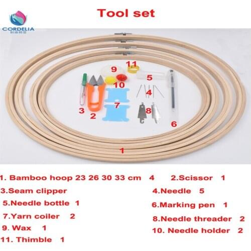 23 26 30 33cm 4 pcs bamboo cross stitch hoops with home DIY tool set seam cutter needle threader scissors as needlework tool