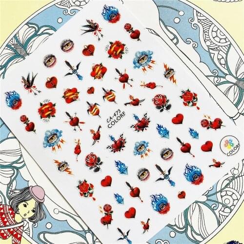 CA-475 CA-477 Pierced heart Astronomical secrets 3D Back glue Nail Art Stickers Decals Sliders Nail ornament decoration
