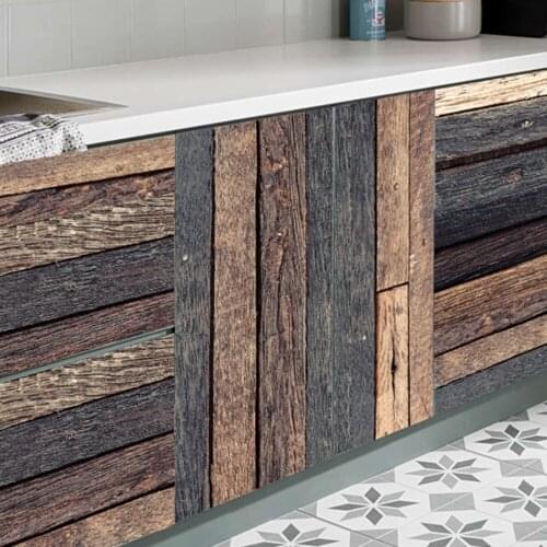 7PCS/set Imitation Wood Grain Floor Tile Stickers DIY PVC Self-Adhesive Kitchen Bathroom Home Decoration Waterproof Stickers