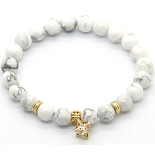 Ailatu Wholesale 10ps/lot High Quality CZ Beads Charm Lucky Bracelets Party Gift with 8mm White Howlite Stone Beads